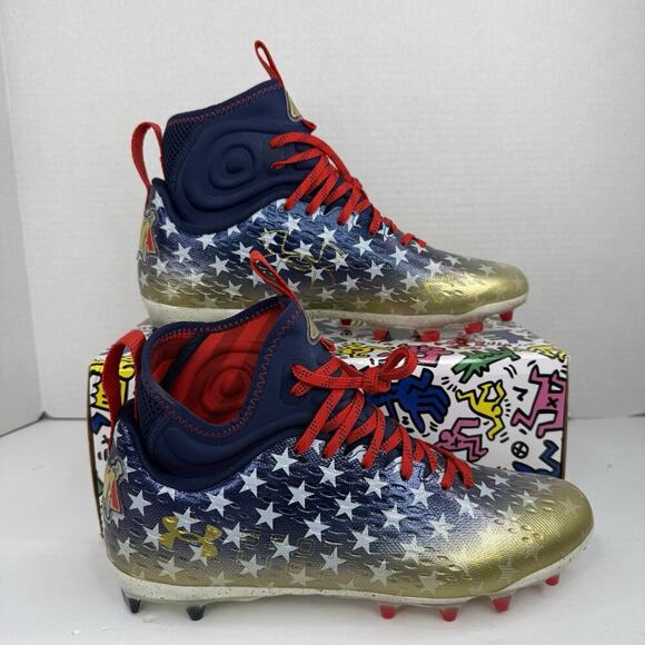 Under Armour Spotlight Lux MC LE USA Stars Men Sz 11 Football Cleats 3025366-100 - Picture 7 of 10